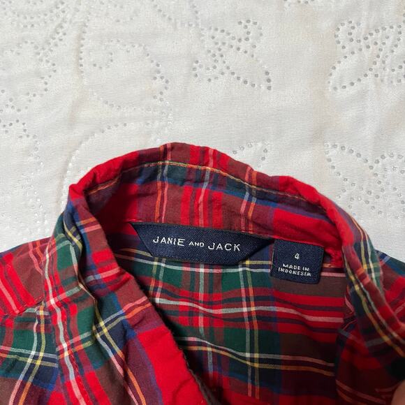 Janie and Jack Tartan Plaid Button Up Shirt Size 4 - Picture 5 of 5